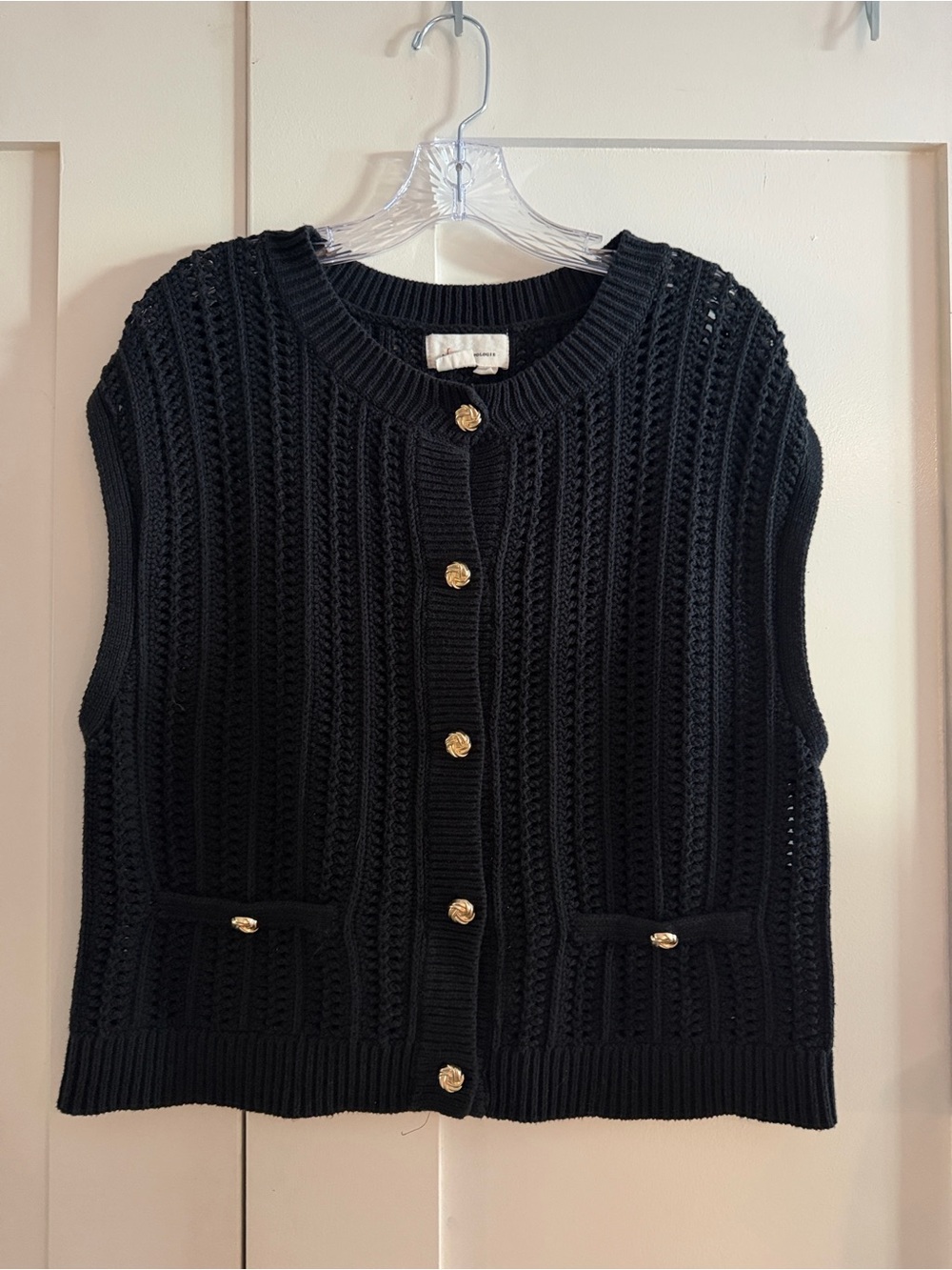 Anthropologie Black Knit Button-Front Sweater Vest with Gold Buttons